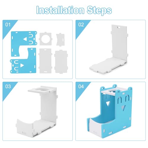 2 in 1 Hamster Hanging Water Bottle Pet Auto Dispenser with Base for Hamster Mice Gerbil Hedgehog (Smile Blue)