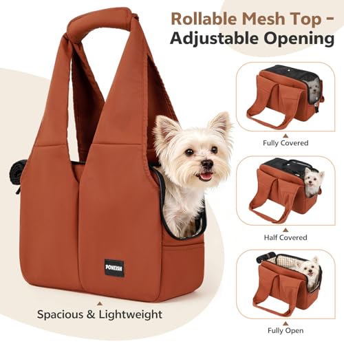 Dog Purse Carrier for Small Dogs and Cats, Soft-Sided Pet Tote Bag with 6 Large Pockets, Collapsible Travel Puppy Carrier with Small Cushion, Fits Pets up to 6 lbs (Caramel, 13.6" L x 6.6" W x 10" H) - color: Caramel, size: 13.6"L x 6.6"W x 10.0"H