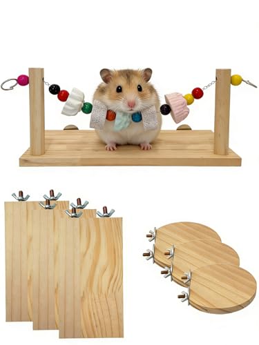 Chinchilla Ledges Wood Sets, Hamster Wooden Stand Platform with Lava Ledge Blocks Chew Toys Small Animal Cage Accessories for Rat Gerbil Guinea Pig Chipmunk Squirrel Mouse