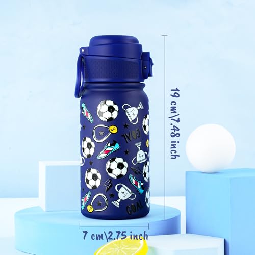 GOPPUS Kids Insulated Water Bottle 12oz, Leakproof Stainless Steel Thermos, BPA Free Double Wall Vacuum Insulated Bottle for School, Travel, Sports & Outdoor Activities, Boys Girls - color: Blue football