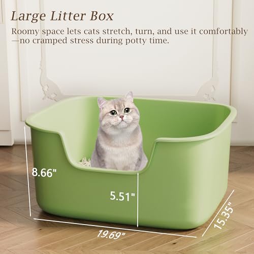 Large Cat Litter Box with High Sides, Side Entry Open Top Deep Tall Litter Pan, Kitty Litter Box for Indoor Small and Medium Cats, Green (Anti-Splashing) 19.7" L x 15.4" W x 8.6" H - color: Green