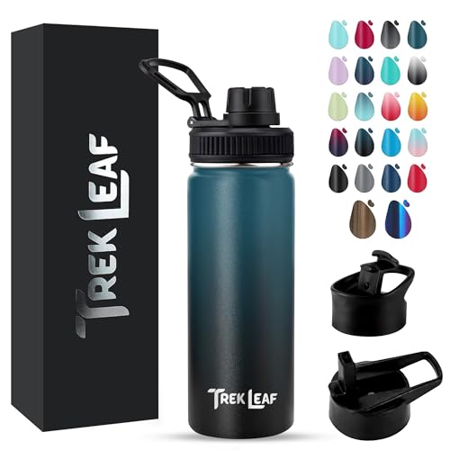 Travel Water Bottle with 3 Lids (Spout, Straw, Flip) Leak Proof, Quality, Vacuum Insulated, Stainless Steel (Cascade Shadow, 18 oz) - color: Cascade Shadow, size: 18 Ounces
