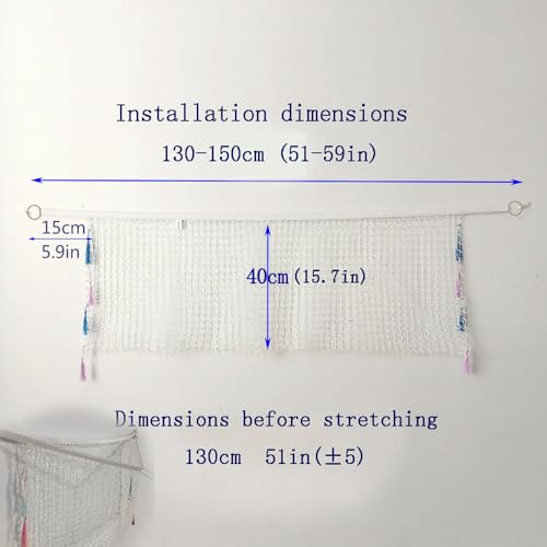 Stuffed Animal Hammock, Corner Wall Storage Net for Plush Toys, Polyester Hanging Organizer for Bedroom and Playroom Decor, White, 51 Inch, Includes Hooks - size: 1.3m