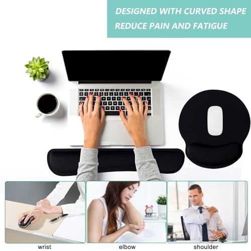 Keyboard Wrist Rest Pad Mouse Pad with Wrist Support Set of 3, Mousepad with Non-Slip Rubber Base, Ergonomic Memory Foam Mouse Wrist Cushion Support for Home Office Laptop Computer Gaming, Black - color: Black