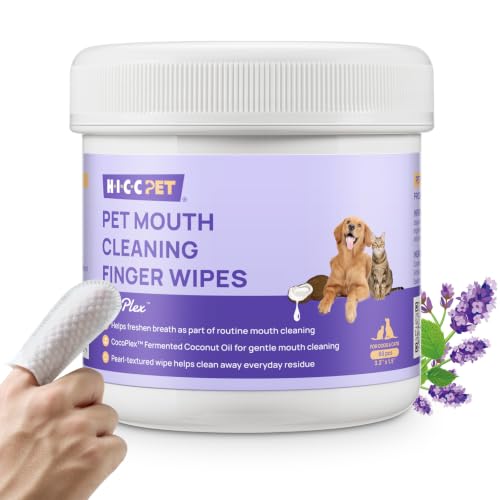 HICC PET Mouth Cleaning Finger Wipes for Dogs & Cats, 50 Count | Textured finger-fit wipes for routine mouth cleaning and visible food residue on accessible tooth surfaces after meals - color: Mentha Spicata Scent, size: 50 Count (Pack of 1)