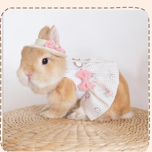 Rabbit Harness and Leash with Lovely Hat - Bunny Harness Escape Proof for Walking Running Hiking Camping Outdoor - Cute Small Animal Harness Leash Set (Small) - size: Small