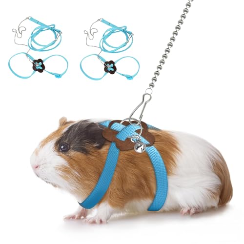 2 Pack Adjustable Hamster Leash Harness for Harness for Ferret Baby Rabbit Hamster Rat Mouse Leash Lead with Bell (Blue) - color: Blue