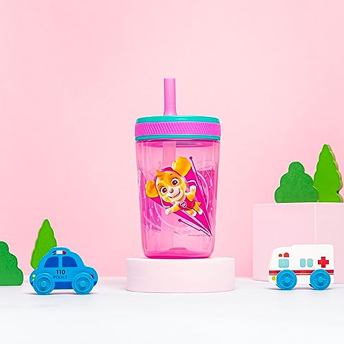 Zak Designs Kelso 15 oz Tumbler Set (Paw Patrol Skye & Everest) Leak-Proof Screw-On Lid with Straw Made of Durable Plastic and Silicone, Perfect Cup Bundle for Toddlers, Kids (2pc Set) | BPA Free, Plastic, Sippy Cups, Cup Holder Friendly, Dishwasher Safe,