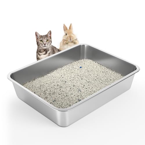 WENBOKMIN Stainless Steel Cat Litter Box - Litter Box for Cats - Easy to Clean, Never Absorbs Odor, Stains, or Rusts - Silver (17.7" L x 13.5" W x 4" H) - size: 17.7" L x 13.5" W x 4" H