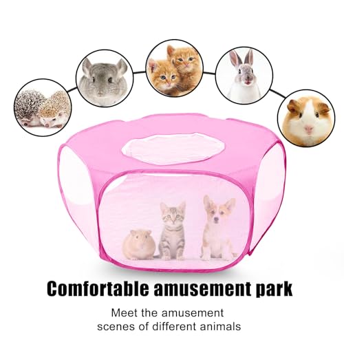 2-Pack Guinea Pig Carrier Backpack and Playpen with Lid, Breathable Pet Playpen Pop Open Exercise Fence, Portable Small Animal Cage for Rabbits, Chinchillas, Squirrel, Lizard, Sugar Glider - color: Pink
