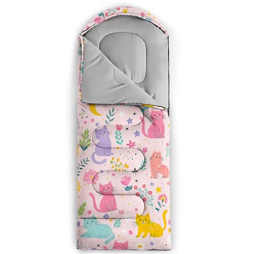QOOMO Camping Sleeping Bags,3 Season Warm & Cool Weather,Lightweight,Waterproof Sleeping Bags for Adults & Kids,Traveling,and Outdoors,Camping Gear Equipment - color: Floral Cat 5
