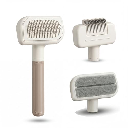 3 in 1 Self-Cleaning Pet Grooming Brush Set for Dogs & Cats | Self-cleaning deshedding & slicker brushes plus hair remover tool, ideal for indoor long and short haired pets