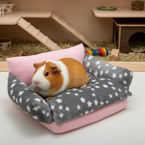Guinea Pig Sofa Bed, Washable Soft Fleece Small Animal Sleeping Bed | Cute Star Pet Cage Bedding Accessories for Guinea Pig, Rabbit, Bunny, Chinchilla, Hedgehog