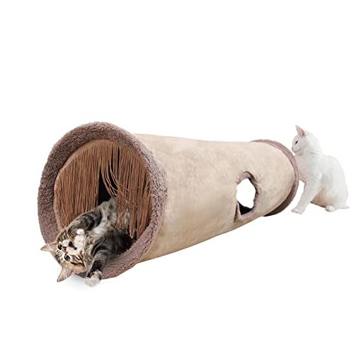 Collapsible Cat Tunnel Pet Play Tube Crinkle Tunnel with Cat Toys，Length 35" Diameter 9.7" - color: Brown, size: 35 inch
