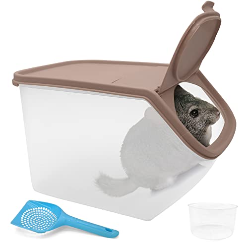 BNOSDM Chinchilla Sand Bath Container Chinchilla Dust Bath Tub Transparent Hamster Toilet Shower Room Plastic Hamster Bathroom Kit with Sand Cup&Scoop for Gerbil Hedgehog Squirrel (Coffee) - color: Coffee