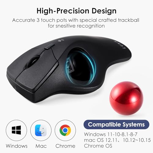 SANWA Bluetooth Wireless Ergonomic Trackball Mouse, Optical Rollerball Mice, Programmable Silent Buttons, 40mm Trackball, 600/800/1200/1600 DPI, Compatible with MacBook, Laptop, Windows, macOS - style: Bluetooth