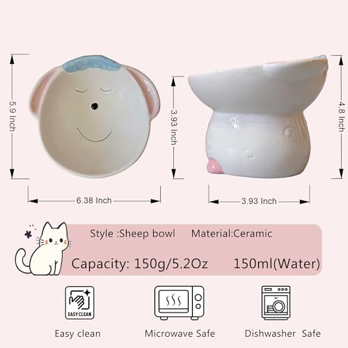 Cute Highland Cow Design Elevated Cat Bowl,Catoon Animal Dish - 15° Tilted Ceramic Pet Food Dish, Anti-Vomit for Cats/Dogs, Wide Mouth, Holds 150g Kibble - color: Blue Cow