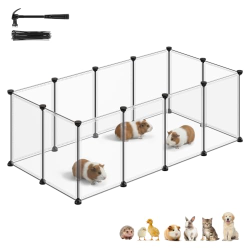 SONGMICS Pet Playpen, Clear Plastic Modular Enclosure, DIY Indoor Fence | For Small Dogs Puppies Rabbits, 47.2 x 23.6 x 15.7 Inches, White, DAMION Collection ULPC017W101 - color: White, size: 12 Panels - 47.2"L x 23.6"W x 15.7"H