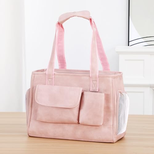 Dog Carrier Purse, Fashion Leather Pet Carrier Bag, Airline Approved Soft Sided Cat Travel Tote Bag with Pockets Pink - color: Pink