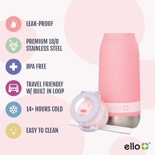 Ello Emma 14oz Insulated Stainless Kids Water Bottle with Straw, Sweetheart | Insulated stainless steel kids water bottle with straw, leakproof locking lid, carry handle, and cold drinks for school - color: Sweetheart