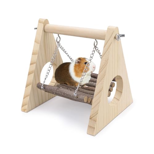 Wooden Hamster Platform Hamster Cage Accessories Gerbil Toys Guinea Pig Ramp, Climbing Toys for Dwarf Syrian Hamster Gerbil Rat Mice Degus or Other Small Pets, 8.66 x 8.66 x 5.12 Inch (Wood)