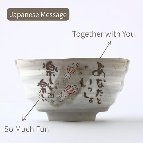 Japanese Rice Bowls, Miso Soup Bowls, Bunny Design, Set of 2, 4.5 inch - color: Bunny