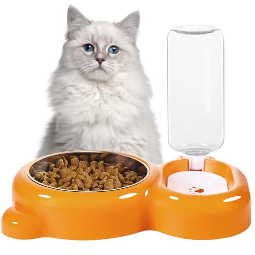 Dog Bowls, Cat Food and Water Bowl Set with Water Dispenser and Stainless Steel Bowl for Cats and Small Dogs - Orange - color: Orange