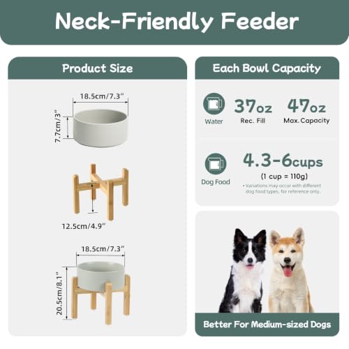 Havniva Dog Bowls Elevated, Ceramic Dog Food and Water Bowl | 7.3” Raised Dog Food Bowl, Elevated Dog Bowls with Bamboo Stand, Non-Slip Dog Water Bowl for Medium Dog, Large Capacity - color: Matte Gray, size: 7.3" - Bowl+Stand