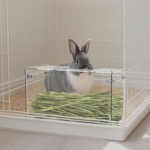 Acrylic Rabbit Hay Feeder with Lid, Transparent Hanging Food Dispenser Hay Feeder for Bunny Rabbits Guinea Pig Cage Chinchillas Hamsters Small Pets and Animals（Small - size: S