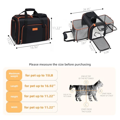 Cat Carrier,Portable Pet Carrier Bag for Cats and Small Dogs,Foldable Soft-Sided and Scratch-Proof mesh Cat Bag Pet Carriers,Airline Approved Pet Carrier,Pet Travel Carrier Up to 15 Lbs,Black - color: Black+