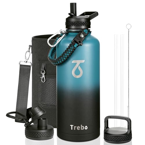 Trebo Water Bottle Insulation 87 oz, Vacuum Stainless Steel Water Jug (Keep Cold for 48 Hrs), LeakProof & Non-BPA, Water Flask with Paracord Handle & Straw Spout Lids, Indigo/Black | Large Stainless Steel Water Jug, Triple Wall Vacuum Copper Plated, Dishw
