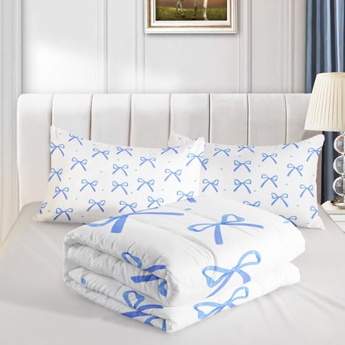 QOOMO 3Pcs Bow Comforter Set Queen,Bowknot Bedding Set for Kids | 3Pcs Bedding Set Printed Comforter with 2 Pillowcases,Soft Microfiber,Lightweight and Comfortable,for All seasons - color: Bow 12, size: Queen
