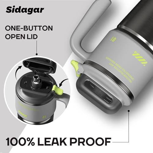 32 oz Insulated Tumbler with Push-button Lid and Handle, Grey | 316L Stainless Steel, Leakproof Lid, Double-Wall Vacuum Insulation, Keeps Drinks Hot or Cold for Work, Travel & Daily Use - color: Gray