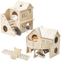 BNOSDM Double Hamster Hideout House, Wooden Hamster Toy with Balcony & Seesaw, Small Animals Hides for Syrian Dwarf Hamsters, Gerbils - color: Style C