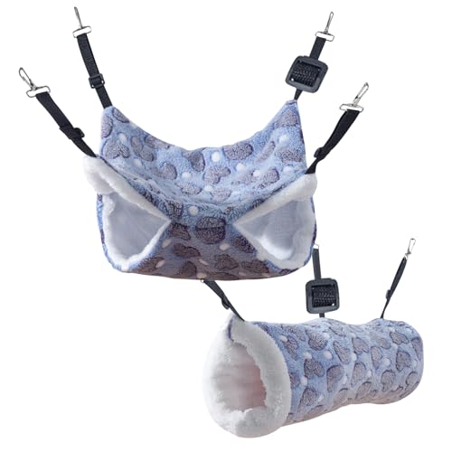 Guinea Pig Ferret Rat Adjustable Hammock Toy Small Animal Cage Accessories Hideout Tunnel & Bunkbed Hammock for Rat Ferret Guinea Pig Hamster Sugar Glider Chinchilla, 1.Purple Hammock Set