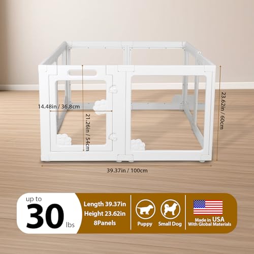 Clear Acrylic Dog Playpen Indoor with Door - Easy to Assemble Foldable Pet Playpen for Small Dogs, Cats, Rabbits, Ferrets - Small Animal Whelping Crate Kennel Fence