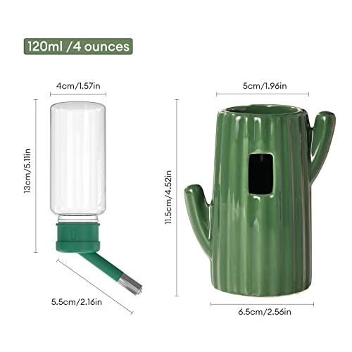 BUCATSTATE Cactus Ceramic Leakproof Hamster Water Bottle Gerbils Water Bottles with Holder Water Feeder for Small Animals (Green)