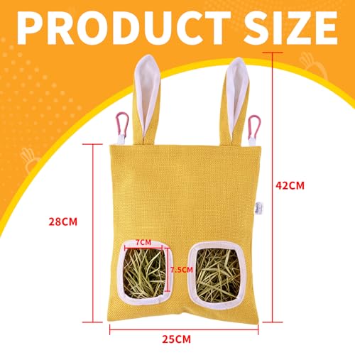 2 Pack Rabbit Guinea Pig Hay Feeder, Cute Bunny Hay Bag, Hanging Hay Holder for Guinea Pig Cage, Hay Feeder for Rabbits Chinchillas Hamsters Small Pets and Animals (Yellow & Green)