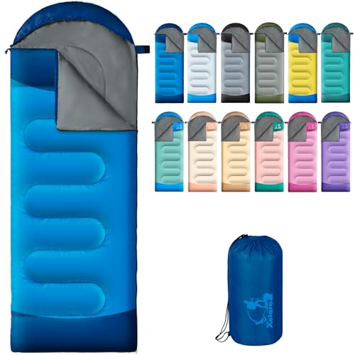 Sleeping Bags for Adults Kids - 3 Season Cold&Warm Weather Waterproof Camping Sleeping Bag - Lightweight Sleeping Bags for Camping Hiking Outdoor Travel - color: Tibetan Blue& Light Blue