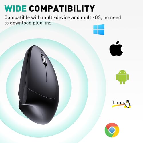 JYKEYMOUT Bluetooth and 2.4G (2-in-1) Rechargeable Wireless Mouse, Ergonomic Vertical Design, 1000/1200/1600 DPI, 6 Silent Buttons, for Laptop, Computer, PC, MacBook, Chromebook-Black - style: DPI-1600