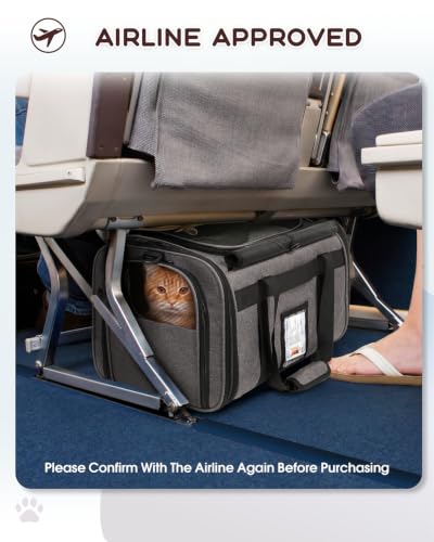 Cat Carrier for Cats up to 20lbs, Soft-Sided Privacy Protection | Top Load Transport Medium to Big Kitten Small Puppy Dog Crate, Mesh Carry Bag with Unique Side Bag, Air Car Travel, Grey - color: Grey