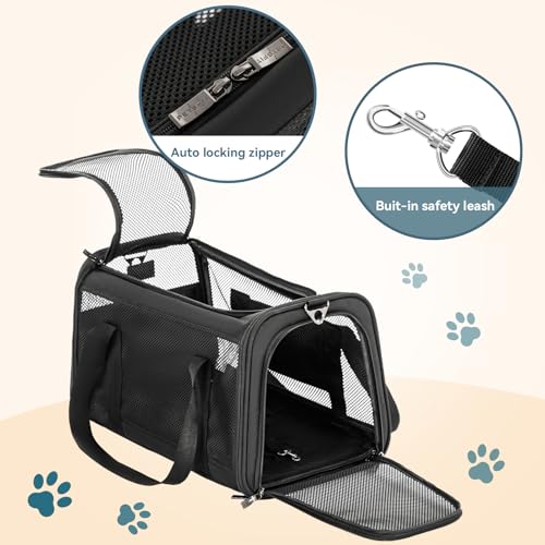 PETSFIT Soft-Sided Cat Carrier, Airline Approved | For Travel, 3 Carrying Ways, Lightweight and Ventilation on 5 Sides, Escape Proof, With Soft Fleece Pad - color: Z-Black, size: 18.0"L x 11.0"W x 11.0"H