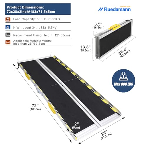 Ruedamann 6FT Portable Wheel Chair Ramp for Home Entrance | Non-Slip Aluminum Folding Handicap Ramps for Wheelchairs, Strollers, Scooters, Stairs, Steps, Curbs, Doorways - size: 6FT Black(Using Height 6-18'')