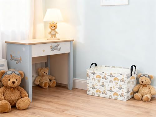 Sanjiaofeng Rectangular Kids Basket Bear Storage Bins,Cute Storage Basket with Handles.Clothers,Books,Kid's Gifts Bins. (Airplane Bear) - color: Airplane Bear