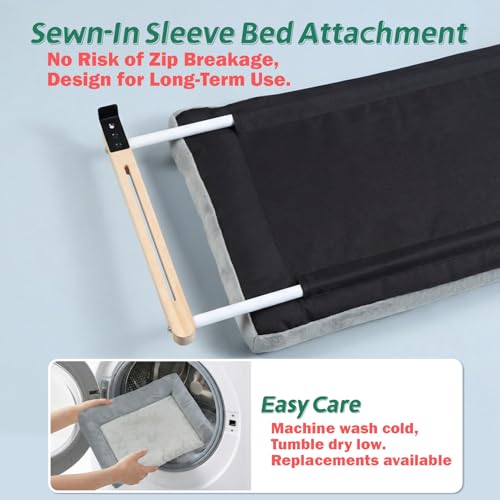 Zakkart Cat Perch for Window Sill with Bolster - Orthopedic Hammock Design with Premium Hardwood & Robust Metal Frame - Cat Window Seat for Large Cats - Natural Color Wood Gray Bed, 26.4''W - color: Natural Color Wood with Gray Bed, size: 26.4''L x 15''W