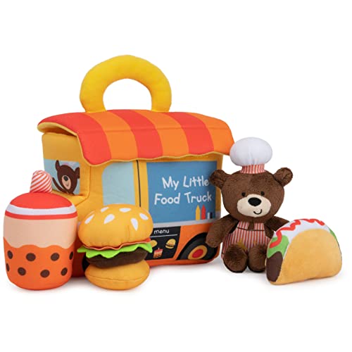 Baby GUND Play Soft Collection, My Little Food Truck 5-Piece Plush Playset with Rattle, Squeaker and Crinkle Sound Toys, Sensory Toy for Babies, 7.5” - style: Food Truck