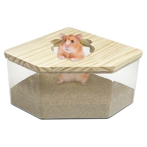 kathson Hamster Sand Bath Box Transparent Acrylic Small Animals Shower Bathtub Syrian Hamster Digging Sand Container Cage Accessories for Lemmings Gerbil Mice (Small Pentagon) - size: Small - Pentagon