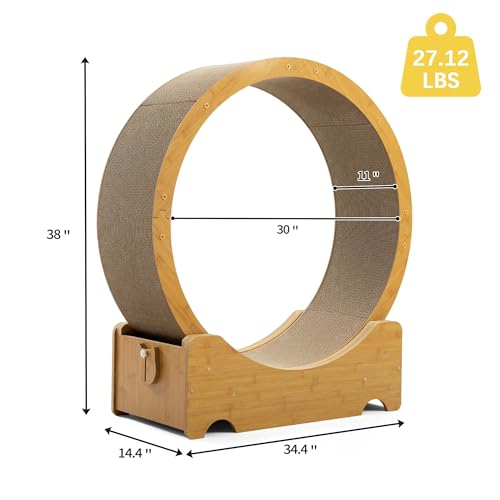 COZIWOW Cat Wheel for Indoor Cats, Cat Treadmill, Exercise Running Wheel | built-in scratching pad and locking mechanism, 34" cat exercise wheel, 8 robust positioning rollers in the base, up to 44 lbs