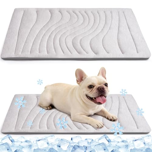Dog Cooling Mat, 36"x23" Reversible Pad, Scratch-Resistant,Machine Washable | Pressure-activated Pet Cooling Mat, Q-Max>0.5, Indoor Outdoor Use, Great for Summer, Dogs & Cats, Grey - size: Medium