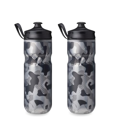 HydraPak Polar Sport Insulated Water Bottle 2-Pack (20oz, Contender Black) | High Flow, BPA Free, Tri-Layer Insulation, Leakproof, Dash Handle, Easy Squeeze, Self-Sealing Cap, for Sports - color: Contender Black, style: 20oz/600ml (2-Pack)